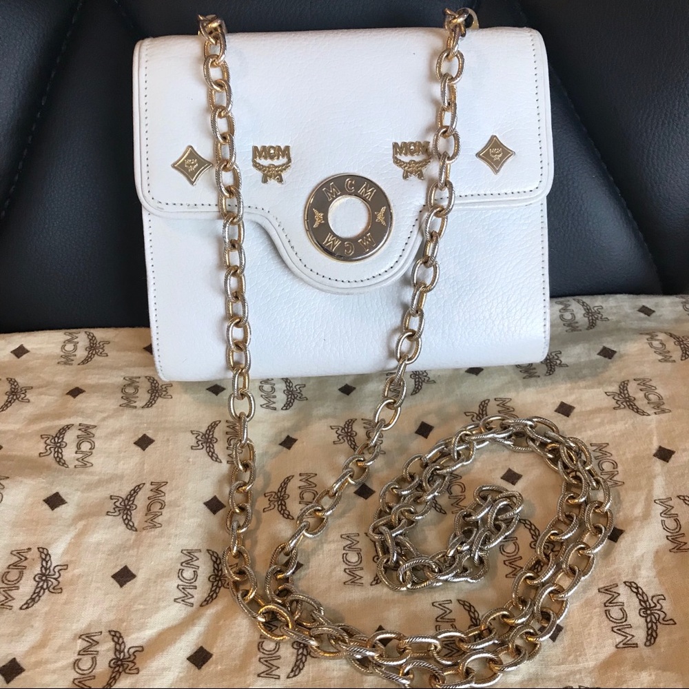 Vintage MCM White Chain Cross Body - Mini Bag
